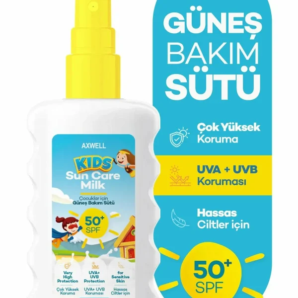 AXWELL Kids Spf50+ Çok Yüksek Koruyucu Çocuk İçin Yüz & Vücut Güneş Sütü Spreyi 200 mL